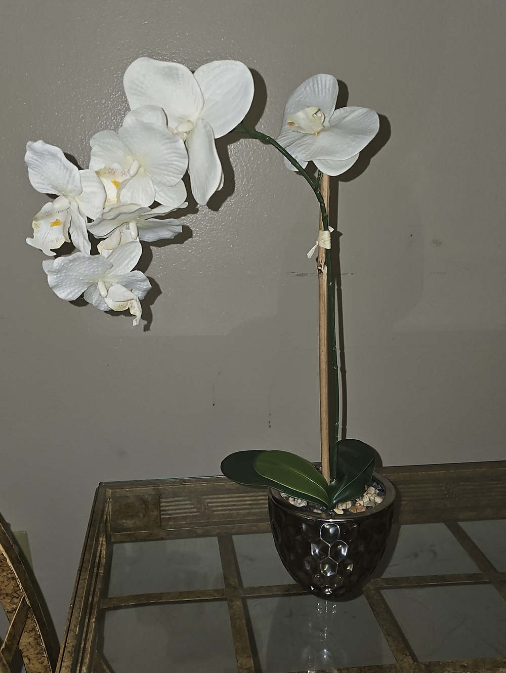 White Artificial Phalaenopsis Orchid in Ceramic Pot